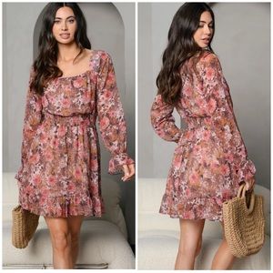 PPEAVH LOVE CALIFORNIA Feminine Chic Floral Long Sleeves Short Dress